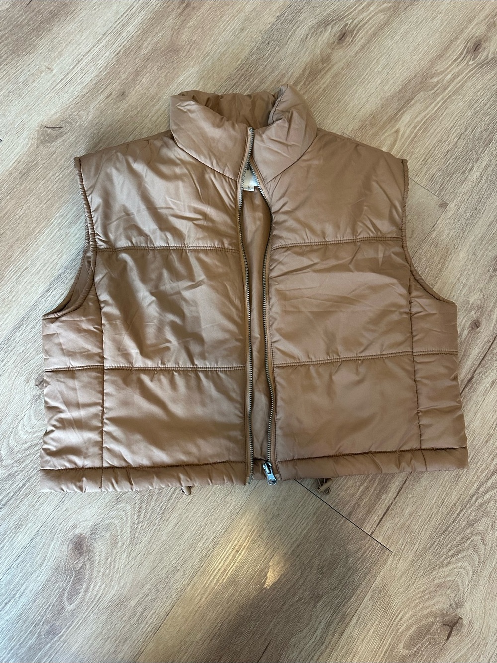 Thread & Supply Cropped Puffer Vest in Camel Brown
